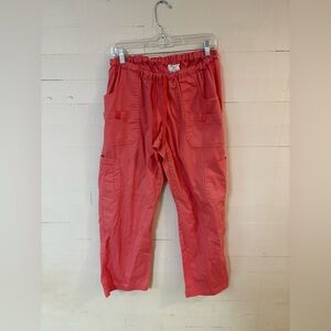 Butter-Soft Stretch Coral Scrub Pants Petite Large Drawstring Cargo Pockets